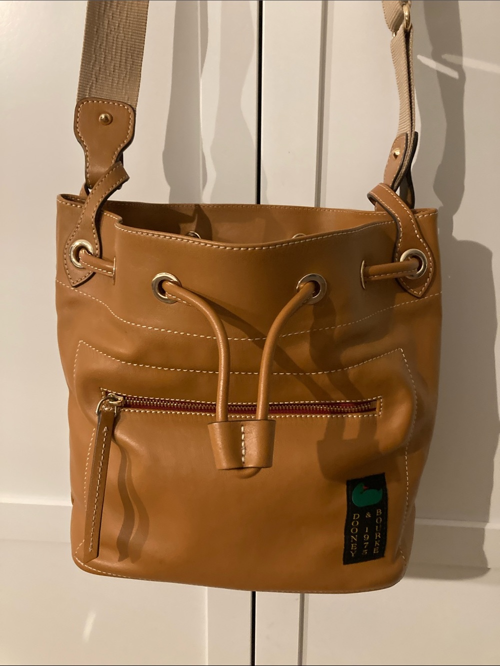 Dooney & Bourke Tan Drawstring Bucket Shoulder Bag
